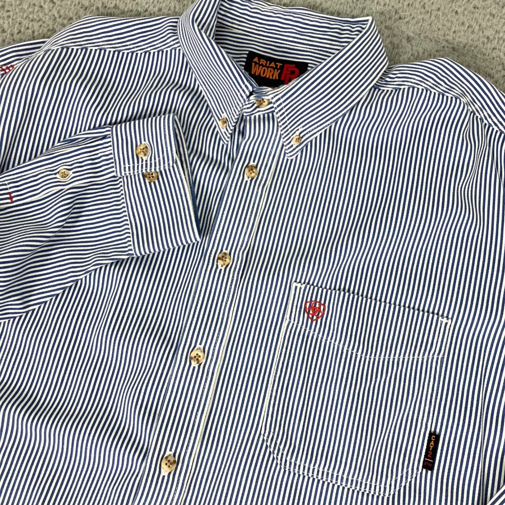Ariat Work Shirt Mens 3XL Blue Stripe FR Stripe Button Up Long Sleeve Cat 2